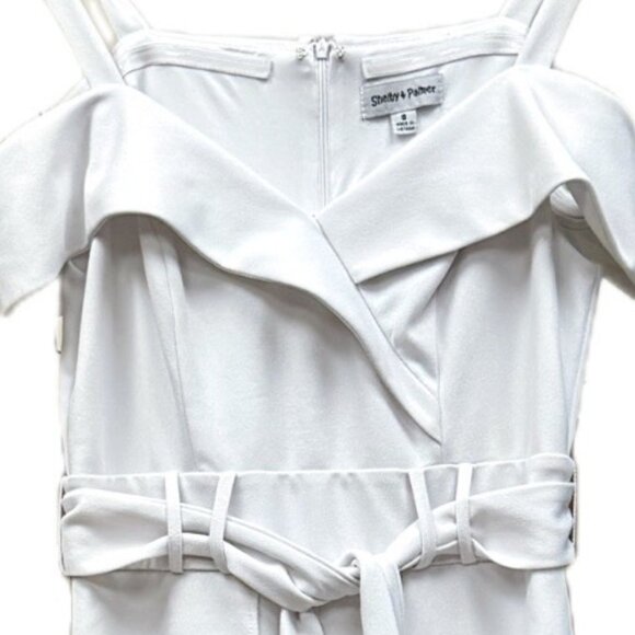 Shelby Palmer Cold Shoulder Jumpsuit Romper Flowy Pants Built In Shorts White SM - Picture 9 of 10